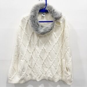 Janie And Jack Faux Fur Collar Knit Poncho Sweater White Grey 5